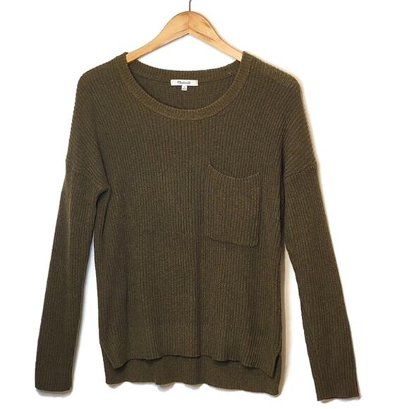 Madewell Olive Green Crew Neck Pullover Sweater Ribbed Knit Cozy Classic XS - Picture 2 of 14